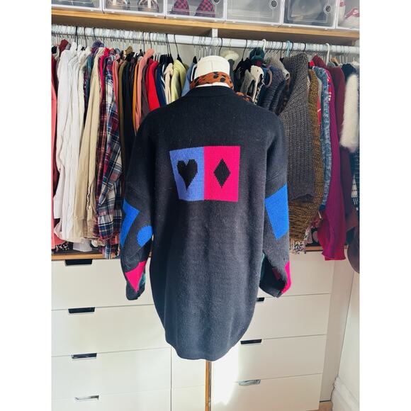 Rare Vintage 80s Colorblock Cardigan Multicolor Design Knit Women's XL - Picture 3 of 5